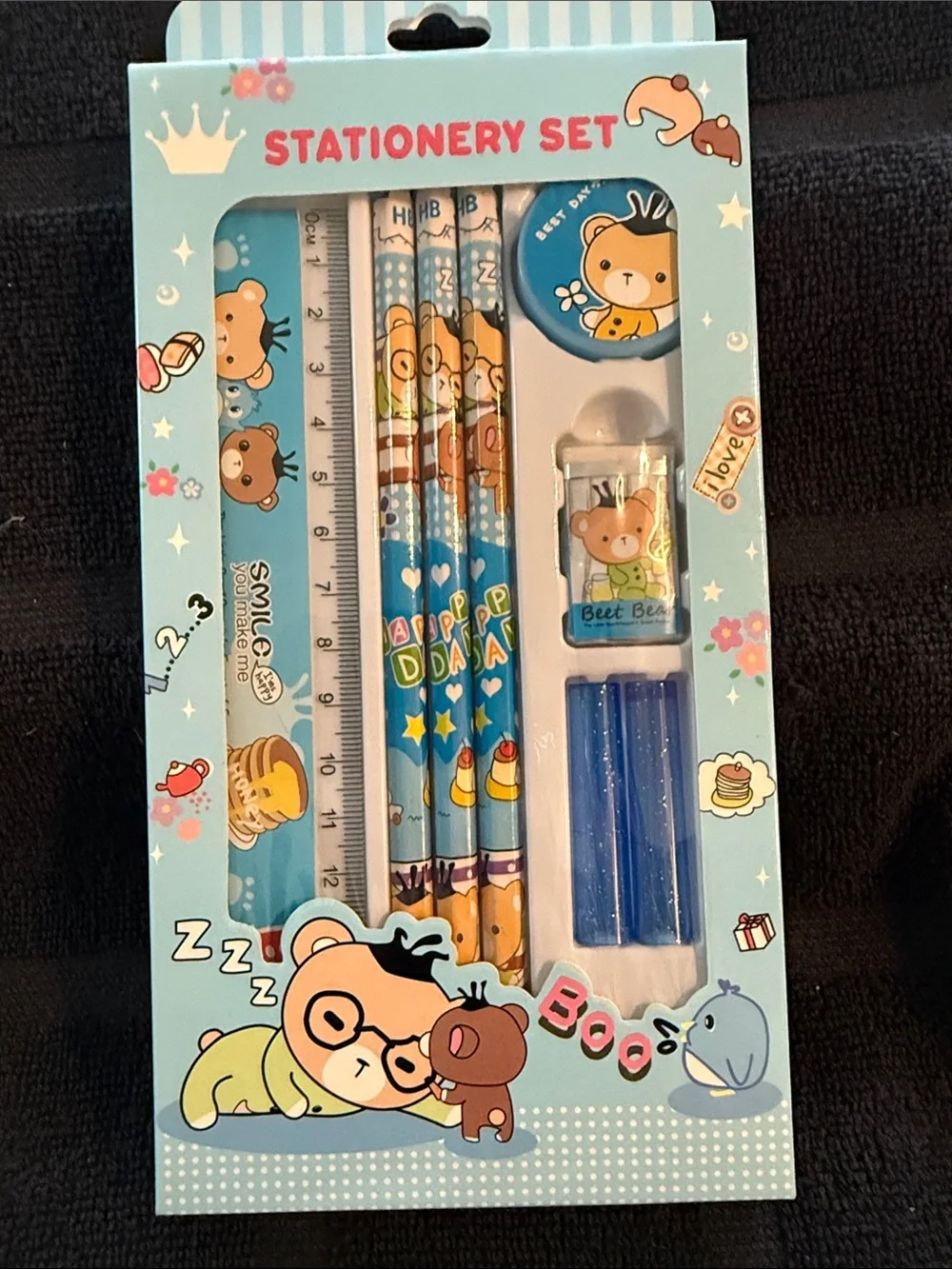 Blue Bear Kids Stationery Set - Pencil, Ruler & Sharpener